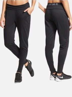 Nike Women's Size Medium Just Do It Fold-Over Waist‎ Training Jogger Pants Black